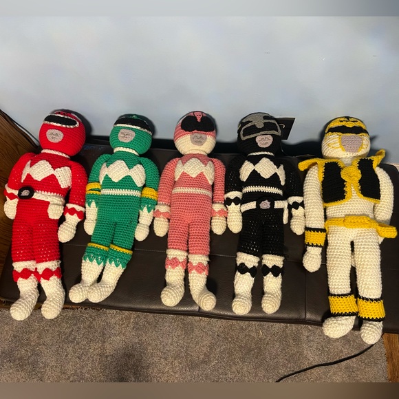 Power Rangers Crocheted Vtg Handmade 90s Y2K Figure Set Lot Of 5